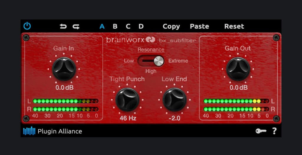 Brainworx bx_subfilter plugin interface