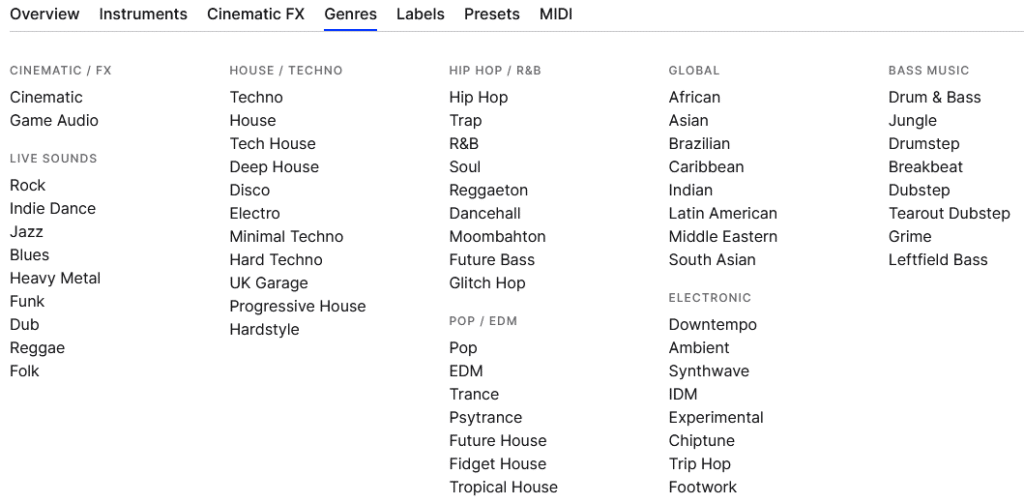 Splice Sounds genres