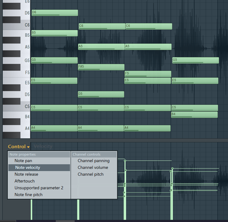 a piano roll - note velocity