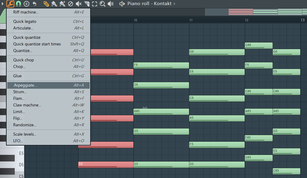 piano roll in FL Studio - arpeggiating