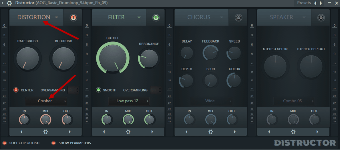 FL Studio Distructor - Distortion section