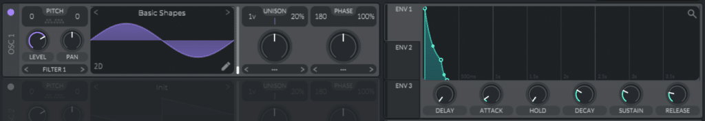 Pluck oscillator and envelope in Vital