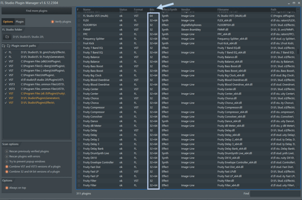 FL Studio plugin bits column