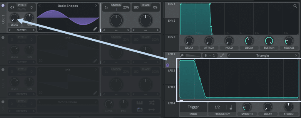 Using LFO 1 as an envelope in Vital