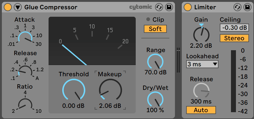 Glue Compressor and Limiter in Ableton Live