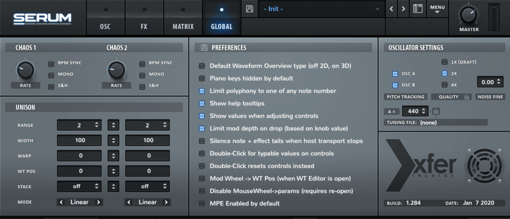 Xfer Serum Global Settings