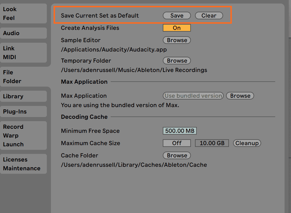 Ableton Live Template Preferences