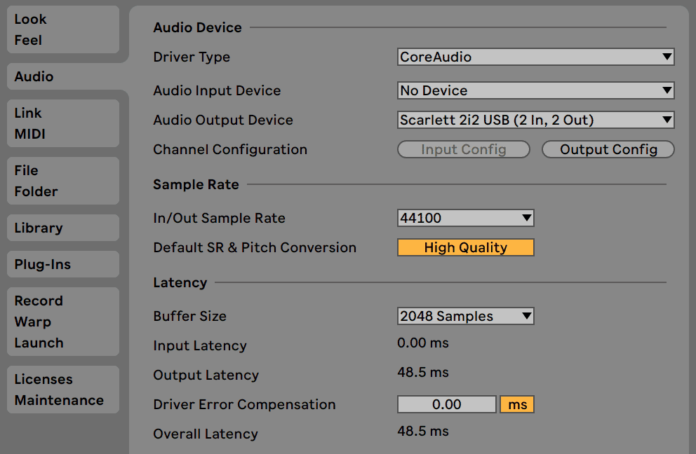 Ableton Live Audio Preferences