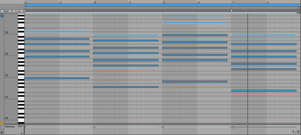 A chord-based melody with the top note highlighted