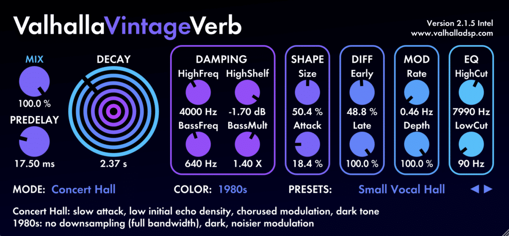 Valhalla Vintage Verb Reverb Send