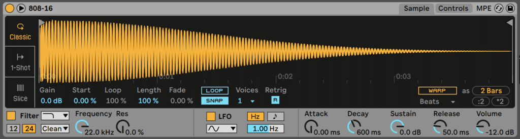 808 in Ableton simpler