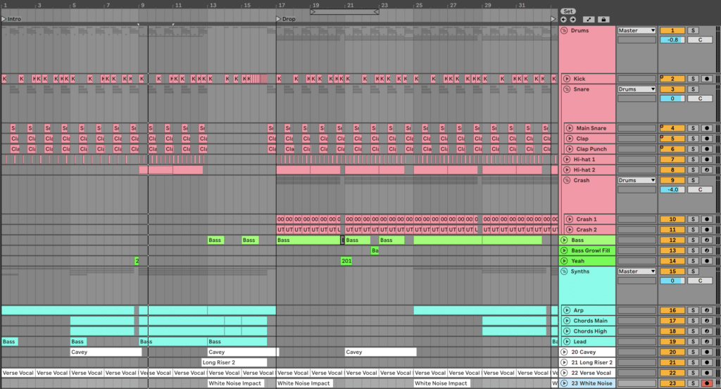 Intro and drop arrangement