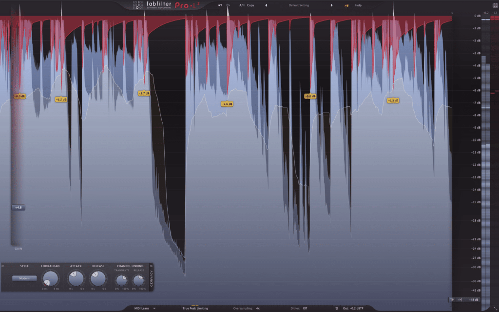 FabFilter Pro-L 2 on dubstep track master